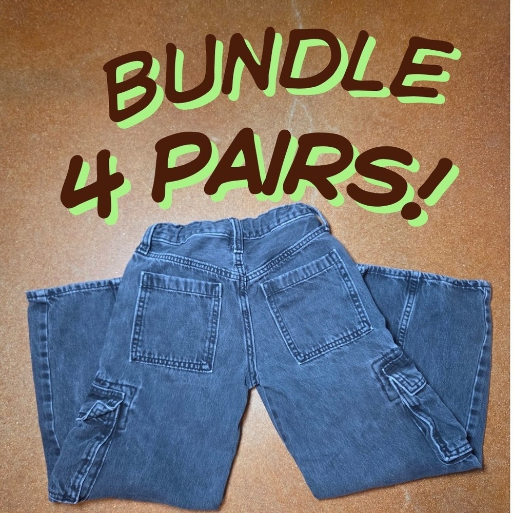 Old Navy Kids Jeans Bundle 4 Pairs Size 8 Baggy Wide Leg Adjustable Waist Cargo